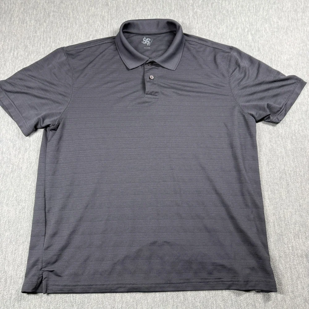 R&R Casual Shirt Mens Large Gray Horizontal Stripe Short Sleeve Polo Golf Polyes